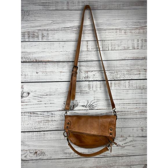 Bed|Stu Bed Stu Tahiti Womens Leather Crossbody Rustic Purse Fold Over Tan - Picture 2 of 10